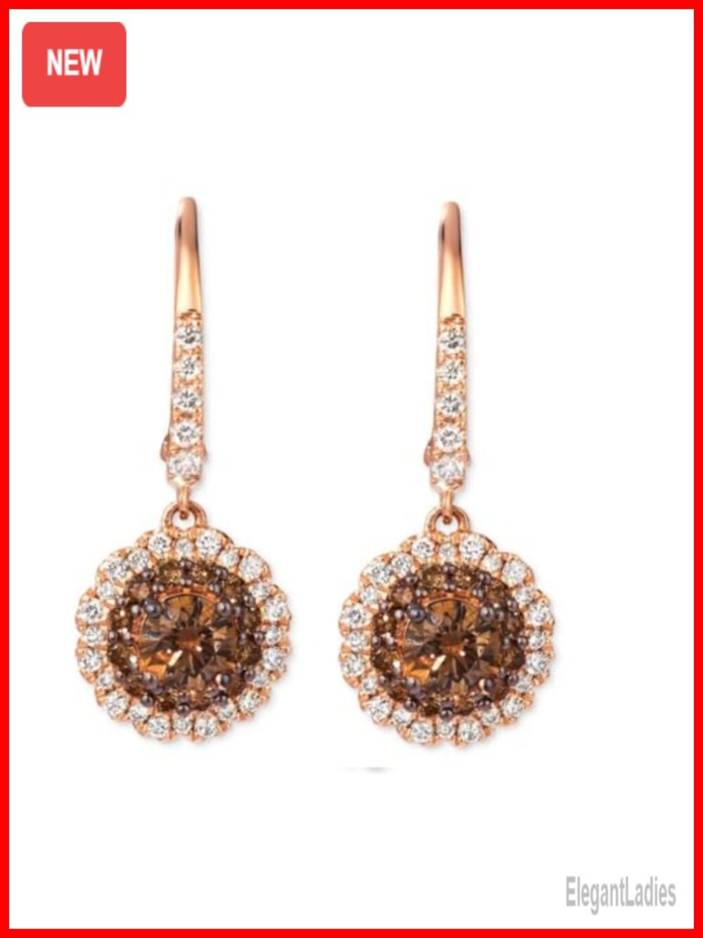 2.00 Ct Round Simulated Diamond Drop Dangle Earrings 14k Rose Gold Plated 925